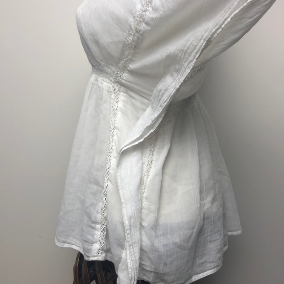 DKNY White 100% Cotton Batwing Eyelet Flutter Sleeve Blouse Top Size S - Picture 7 of 11